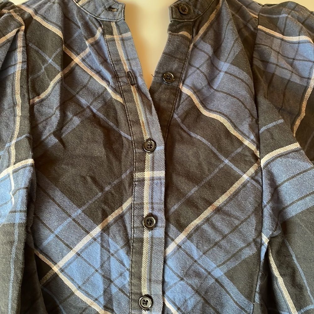 [Maison Cinqcent] Blue Flannel Button Down Blouse - Size Small - Picture 3 of 7